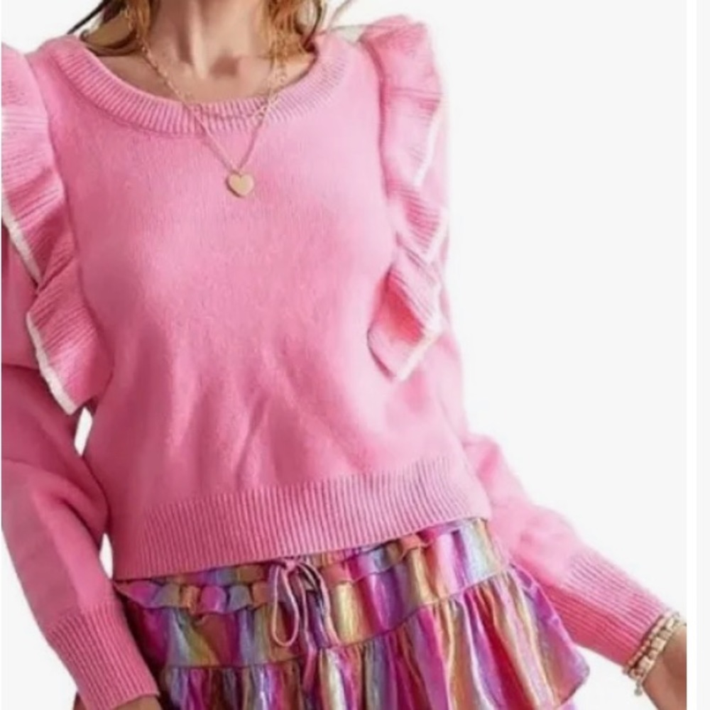 Day + Moon Pink Sweater with Ruffle